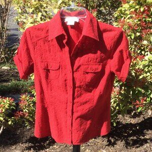 Michael Kors Red Lace Short Cuff-Out Sleeve Shirt